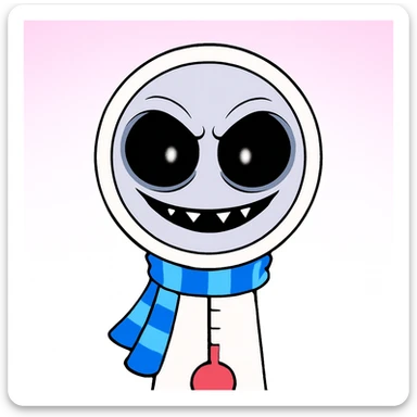 Keep the picture quality and style exactly the same as the original image. Make the eyes and mouth a bit scarier with subtle, slightly creepy changes—such as a more intense stare and a hint of a mischievous grin. No other changes. sticker