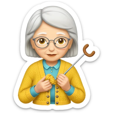 knitting grandma yellow sticker
