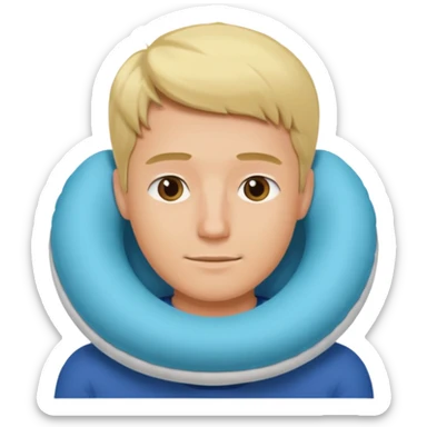 blonde man using travel pillow  sticker
