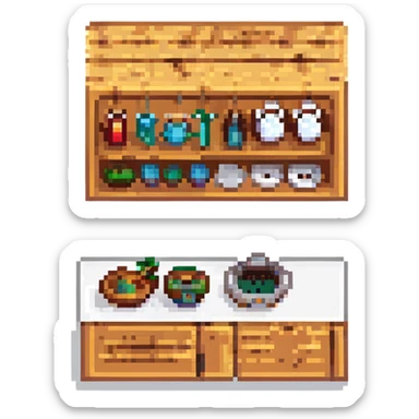 pixel art style kitchen cabinet made of wood sticker