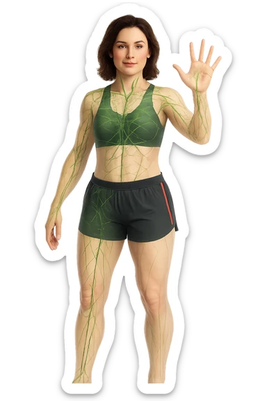 Donna in forma che ha riattivato il suo sistema linfatico su un corpo umano in 3D sticker
