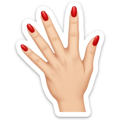 Side view of a hand with the index finger and thumb touching together as if clapping. The fingernails are long and painted. sticker