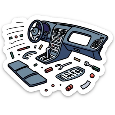 car interior disassembly, dashboard parts removal, tools and car panels sticker