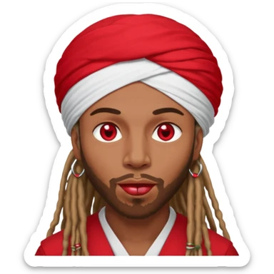 Brownskin man with long dreadlocks red shirt add white dubai turban add red heart in both of his eyes mouth open  sticker