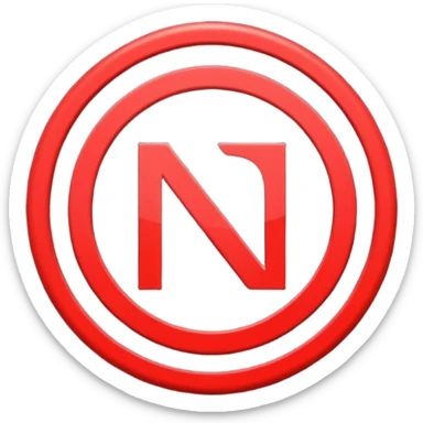 Círculo totalmente negro, adentro del círculo un símbolo de encendido y apagado en color blanco a un lado del símbolo la letra N en color rojo sticker