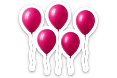 5 palloncini magenta fluttuano in aria isolati su sfondo bianco, iperrealistico 4k sticker