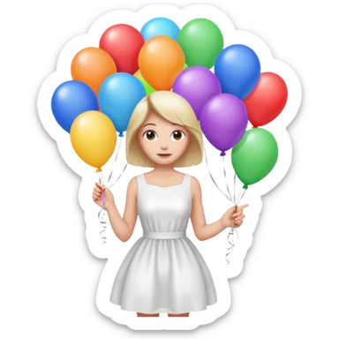 Birthday Female with ballons in white dress sticker