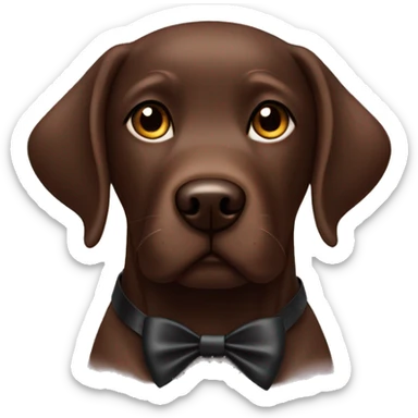 A chocolate Labrador with a black bow on its ear sticker