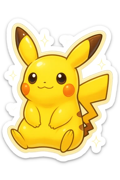 Make this a shiny Pikachu with a lighter yellow color and sparkles, keep the retro stickers style and no background. sticker