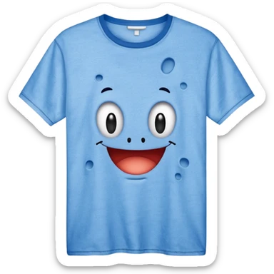 Blue shirt with the text I love krabby. And the shirt has holes sticker