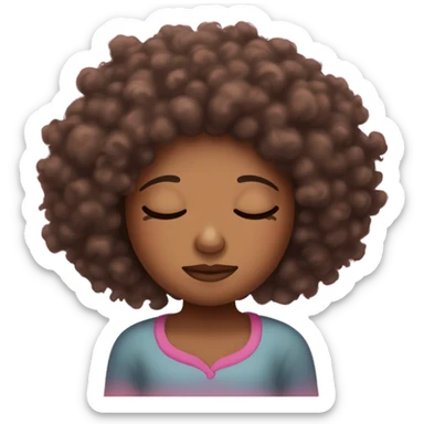 Brown skinned girl with curly coily messy afro sleeping on a pink pillow sticker