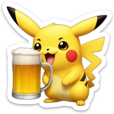 pikachu, who drinks a beer sticker