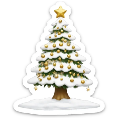 snow christmas tree with white and gold decorations sticker