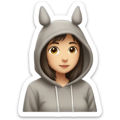 Fille Brune avec un sweat-capuche Totoro avec les couleurs de Totoro sticker