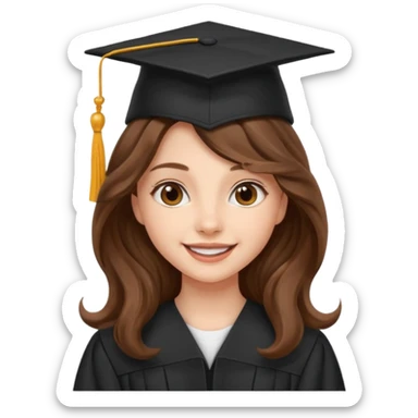 Graduated Students, Cheerful girl, long brown wavy hair, wearing graduation cap sticker
