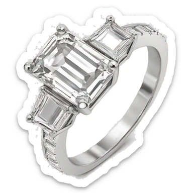 Emerald cut diamond ring white gold sticker