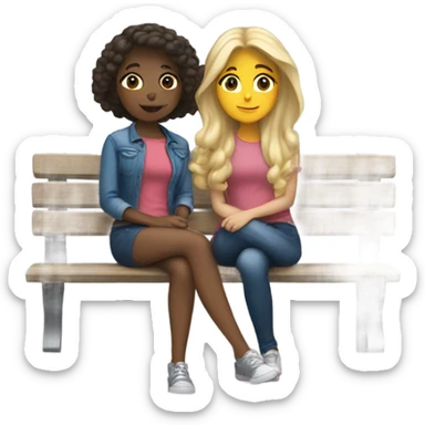 Hispanic girl and blonde sitting on bench  sticker