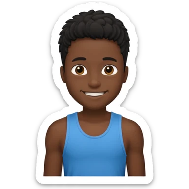 Un garçon qui a des locks noir  il sourit c’est un renoi il a un débardeur sticker