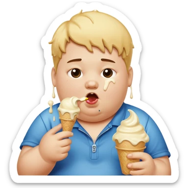 An obese kid eating ice cream sticker