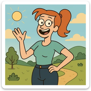 sunny landscape scene in flat toon style sticker