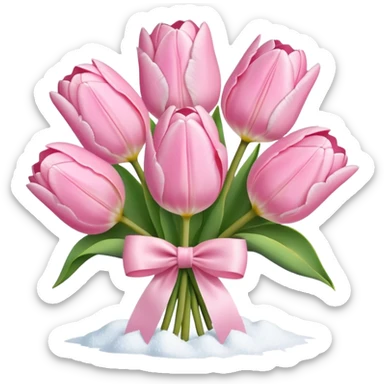 light pink tulip bouquet with light pink bow and snow sticker