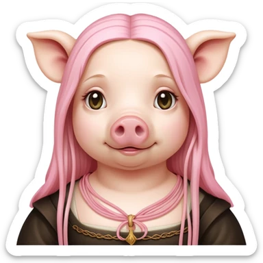   renaissance monalisa goth pig with pink spaghetti  sticker
