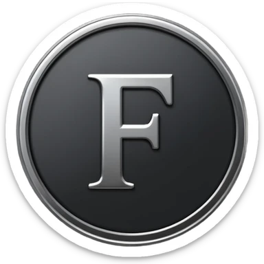 Emoji icon of a black coin with engraved letter F, minimalist style, isolated sticker