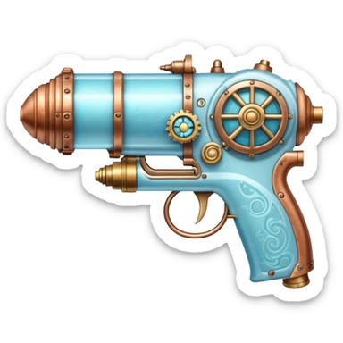 steampunk freeze raygun with brass and copper details and icy blue highlights sticker