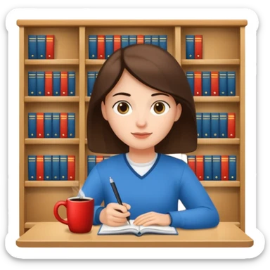 Student + notes + mug, Library Visitor. sticker