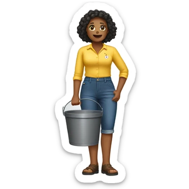 A woman standing with one of her legs in a bucket sticker