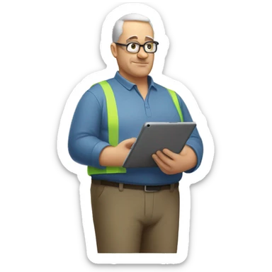 Middle aged over weight man working on an iPad  sticker