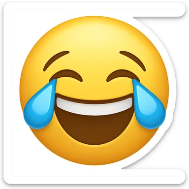 Create a cry-laughing emoji with large blue tears streaming from the eyes in the style of Apple emojis. The emoji should have no background and keep the original Apple style look. sticker