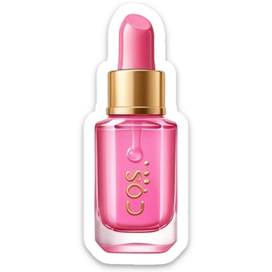 Gisou lip oil in pink color, small transparent bottle with gold cap, pink-tinted lip gloss, honey-infused beauty product sticker