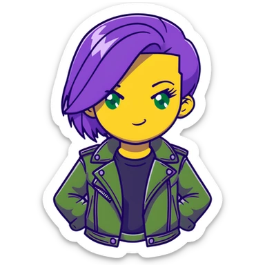 Mal from Descendants, purple hair, leather jacket, green eyes sticker