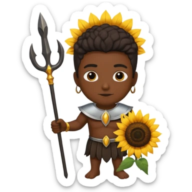 black god with sunflower, scepter, trident sticker