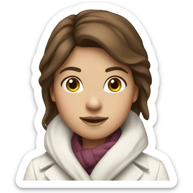 Girl with brown hair wearing a white coat and scarf  sticker