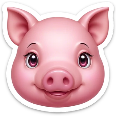 Cinematic Cute Pig Portrait Emoji, Head tilted playfully and inquisitively, featuring a glossy rosy-pink hide with a cute snout and a subtle natural sheen, round, sparkling beady eyes filled with curiosity, Simplified yet irresistibly adorable features, highly detailed, glowing with a warm, friendly glow, high shine, affectionate and lively, stylized with a touch of farmyard whimsy, bright and endearing, soft glowing outline, capturing the essence of a mischievous yet loving pig, so playful it feels like it could oink out of the screen and into your arms! sticker