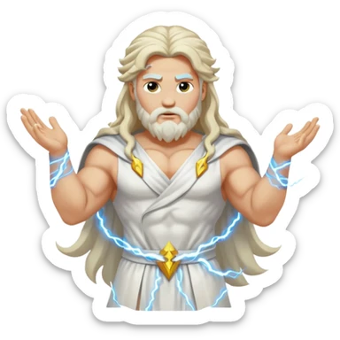Zeus, whole body, white clothes, long hair, lightnings sticker