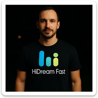 man wearing tshirt with this logo, dark night background with dim , add fast below logo, make man fit into image, add fast insead pf the dev keep rest same sticker