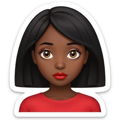 Dark skin gurl with black hair, big lips m, dark brown eye, octagon face shape and chinky eyes no red lipstick  sticker