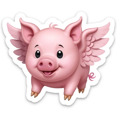 smiley face winged flying pig  sticker