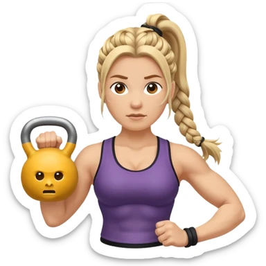 Una Kettlebell con la parte delantera con una vikinga que sea mujer con trenzas sticker