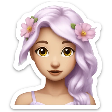Beautiful, flower fairy, white long, light pink hair, big wings, fair skin, light violet eyes  sticker