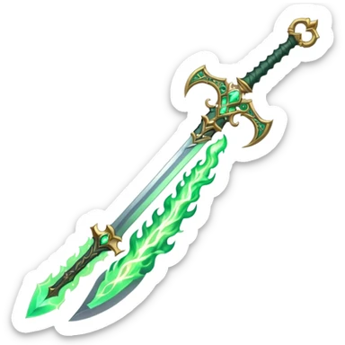 magical greatsword with a Eldritch green fire powers in it sticker