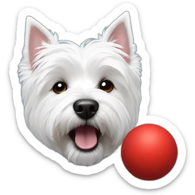 Westie dog with a red and blue ball in his mouth sticker