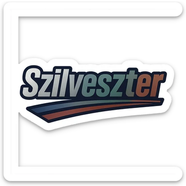 Szilveszter name in a masculine, modern gradient font with precise Hungarian characters, dark contour, extra wide and prominent white border like the uploaded sample, dynamic slanted underline, masculine color shades including blue, gray, burgundy, green, and brown, 1000x1000 px, PNG, transparent background sticker