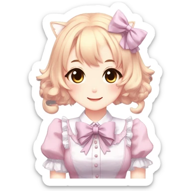 Gorgeous anime style catlady with blushing face with maid outfit bow tie idol model kawaiicore pearly petite simplistic aesthetic trending style sticker