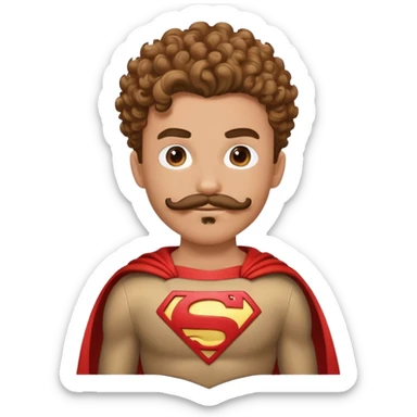 young teenage superhero sidekick with impressive curly mustache, smaller version of beard superhero costume sticker