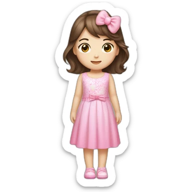 hello kitty asian girl with brown hair and pink dress sticker