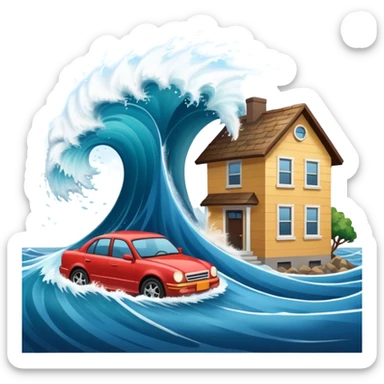 TSUNAMI DESTRUYENDO CASA Y CARRO sticker